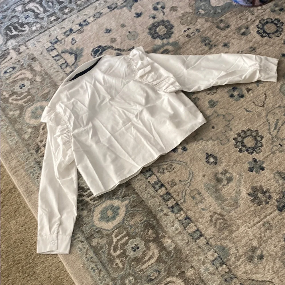 White Ruffled Blouse with Black Bow - Picture 3 of 3